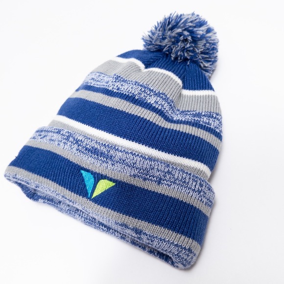 New Era Other - New Era Pom Pom Knit Beanie Gray Blue Striped Winter Hat